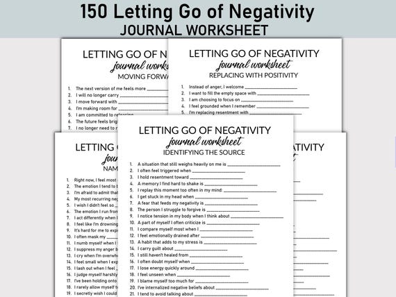 Letting Go of Negativity Printable Worksheet, Journal Printable, Fill-in-the-Blank Questions, Inner Peace Journal Workbook, Positivity