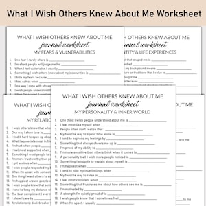Foglio di lavoro stampabile "Cosa vorrei che gli altri sapessero di me", diario stampabile, domande a risposta aperta, quaderno di lavoro per diario di autoconsapevolezza