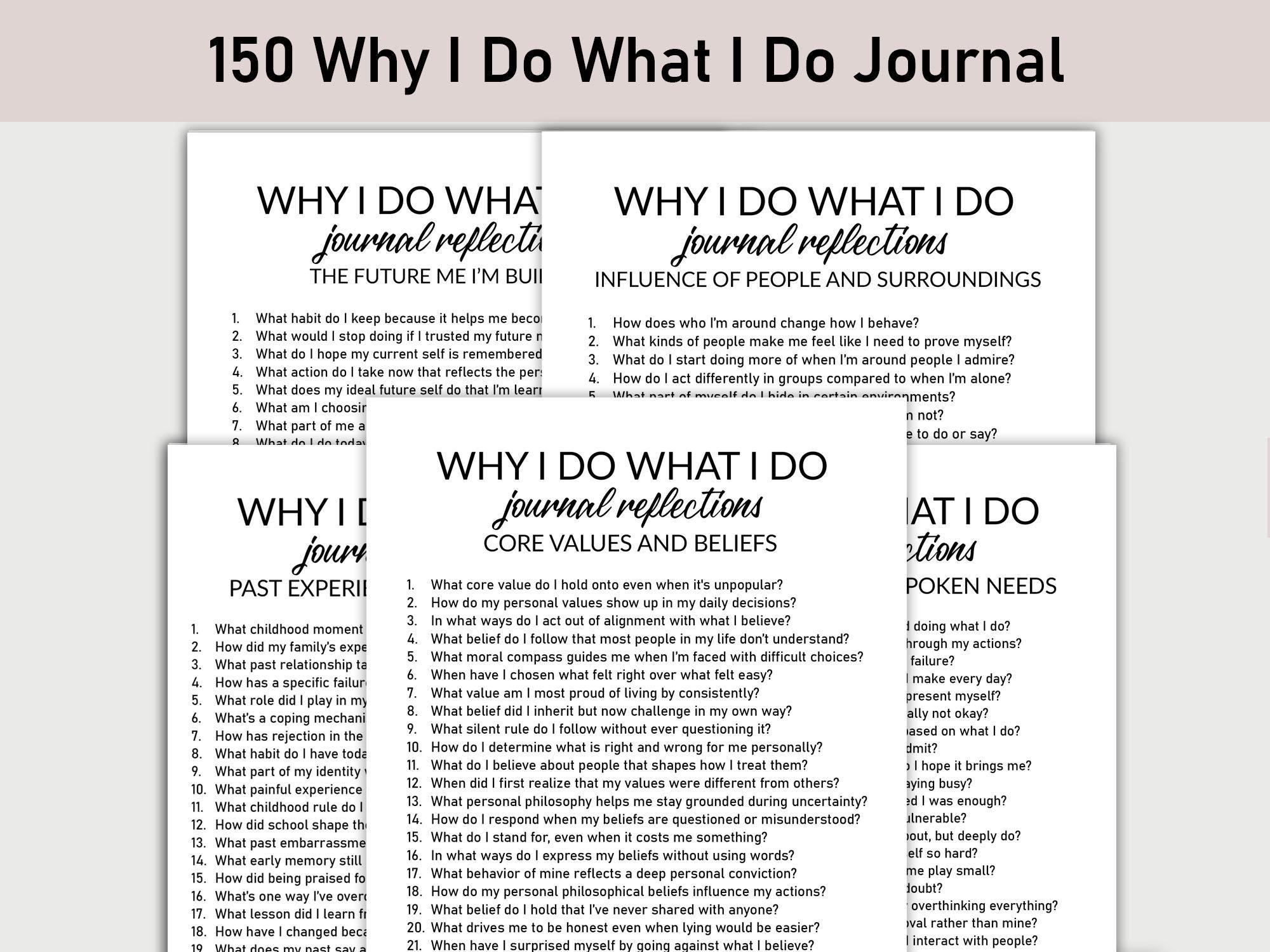 150 Why I Do What I Do Journal, Printable, Journal, Minimalist, Reflections, Self-Discovery, Behaviors, Beliefs, Understand Yourself Better
