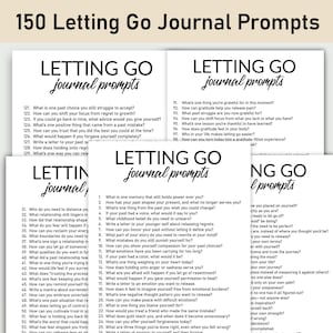 Puede incluir: Una hoja de trabajo imprimible con 150 indicaciones de diario para dejar ir. Las indicaciones están organizadas en tres columnas con texto negro sobre fondo blanco.