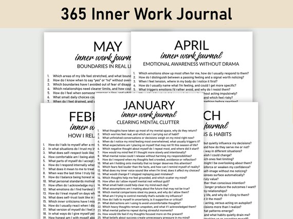 365 Inner Work Journal, Journal Printable, Reflections, Daily Guided Journal, Self-Reflection, Growth, and Mindful Living