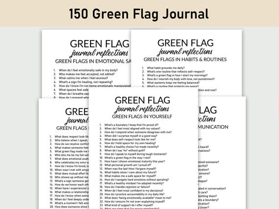 150 Green Flag Journal, Journal, Printable, Self-Discovery, Healthy Relationships, Emotional Safety, Healthy Habits, Green Flags, Boundaries