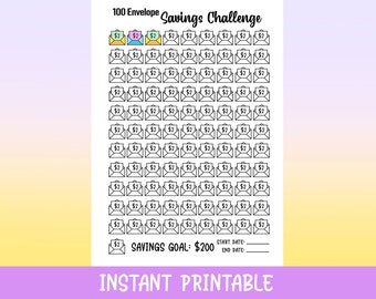 100 Envelope Challenge Printable, Instant Download Printable, Journal Month Tracker, 200 Savings Challenge, Goals, Budget Tracker, Finance
