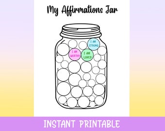 My Affirmations Jar Printable, Instant Download Printable, Journal Page, Daily Planner, Month Tracker, Daily Affirmations, Positivity