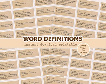 Positive Words Printable, Instant Download, Kraft Label, Dictionary Definitions, Word Define, Library, Definition of Words, Inspiring Words