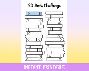 30 Book Challenge Printable, Instant Download, Planner, Journal Page, Book Tracker, Reading Tracker, Books, Read, Library, Journal Inserts