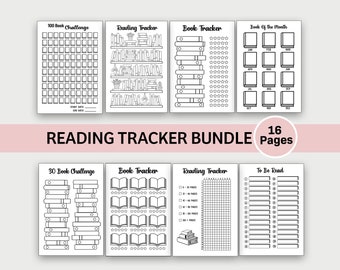 Reading Tracker Bundle, Printable, Bookshelf, Reading Journal, Month Tracker, Library, 25, 50, 75, 100 Book Challenge, Book Tracker, Bookish