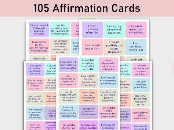 105 Affirmation Cards, Printable, Journal, Minimalist, Self Care, Mental Health, Reflections, Positive Affirmations, Growth, Motivate