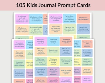 105 Journal Prompts for Kids, Journal Prompt Cards, Printable, Children Journal, Reflections, Mindfulness, Gratitude Journal, School