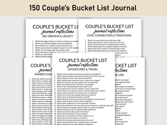 150 Couple’s Bucket List Journal Prompts, Printable, Journal, Minimalist, Reflections, Fun & Romantic, Relationship Planner, Date Night