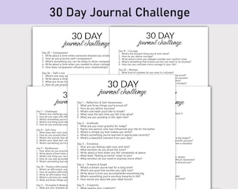 30 Day Journal Challenge Printable, Challenge Printable, Guided Journal, Self-Discovery & Reflection, Thoughtful, Personal Growth