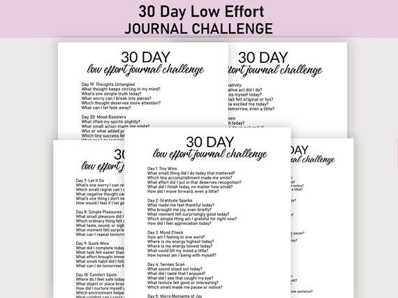 30 Day Low Effort Journal Challenge Printable, Challenge Printable, Guided Journal, Easy Daily Reflection, Mental Wellness, Low Energy