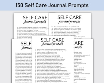 150 Self Care Journal Prompts, Printable, Journal, Minimalist, Reflections, Emotional, Physical, Self Love, Gratitude, Mental Health