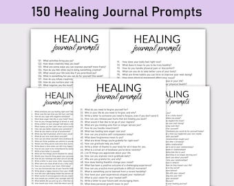 150 Journal Prompts for Healing, Printable, Journal, Minimalist, Reflections, Forgiveness, Heal, Inner Child, Feelings and Gratitude