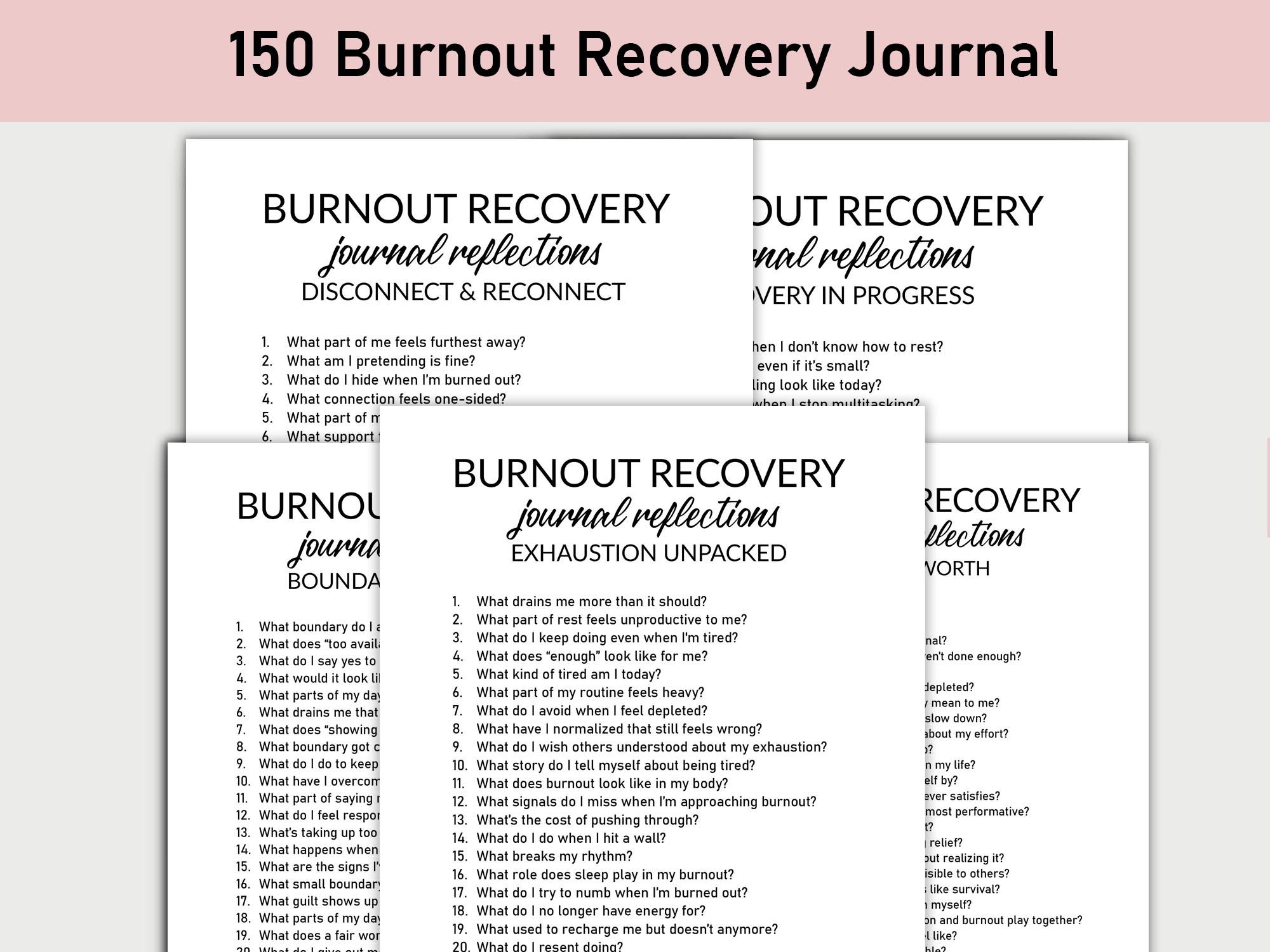 150 Burnout Recovery Journal, Printable, Journal, Minimalist, Reflections, Exhaustion, Boundaries, Tired Minds, Emotional Reset, Overwhelmed