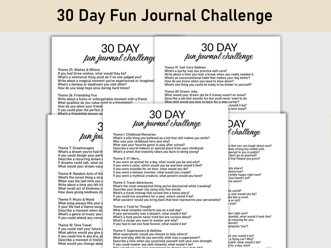 30 Day Fun Journal Challenge Printable, Challenge Printable, Guided ...