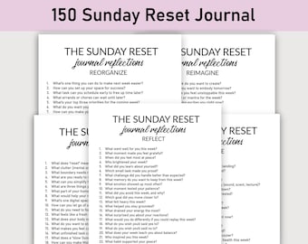150 The Sunday Reset Journal, afdrukbaar dagboek, dagboek, minimalistisch, reflecties, reflecteren, opladen en je week plannen, organisatie