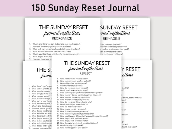 150 The Sunday Reset Journal, Journal Printable, Journal, Minimalist, Reflections, Reflect, Recharge & Plan Your Week, Organization