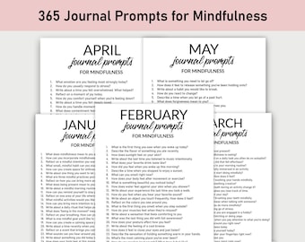 365 Journal Prompts for Mindfulness , Printable, Journal, Minimalist, Self Care, Mental Health, Daily Mindfulness, Mindful Life