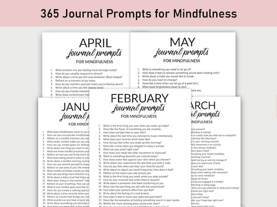 365 Journal Prompts for Mindfulness , Printable, Journal, Minimalist, Self Care, Mental Health, Daily Mindfulness, Mindful Life