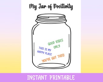 My Jar of Positivity Printable, Instant Download Printable, Journal Page, Daily Planner, Month Tracker, Daily Positivity, Positive Thoughts