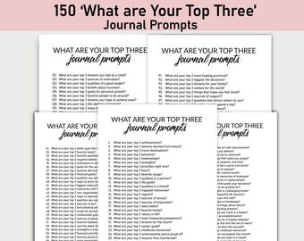 150 What are Your Top Three Journal Prompts, Printable, Journal Prompts, Minimalist, Reflections, List questions, Gratitude, Challenges