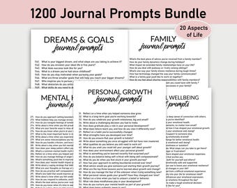 1200 Journal Prompts , Printable, Journal, Minimalist, Self Care, Mental Health, Reflections, Family, Challenges, Habits, Health