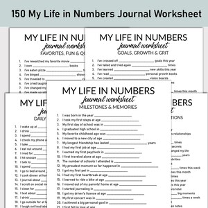 Foglio di lavoro stampabile "La mia vita in numeri", diario stampabile, domande a risposta multipla, quaderno di lavoro per tenere traccia della memoria, diario divertente