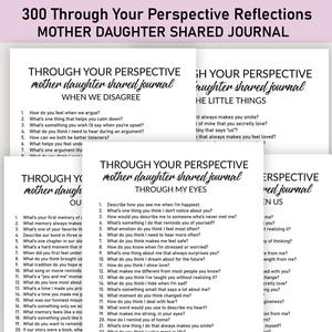 May include: A stack of white journals with the text "300 Through Your Perspective Reflections Mother Daughter Shared Journal." Each journal has prompts like "When We Disagree" and "Through My Eyes" for mother-daughter reflection.