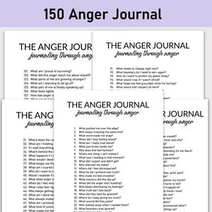 May include: A printable anger journal with 150 prompts to help you process and understand your anger. The journal pages are black and white with a simple design.