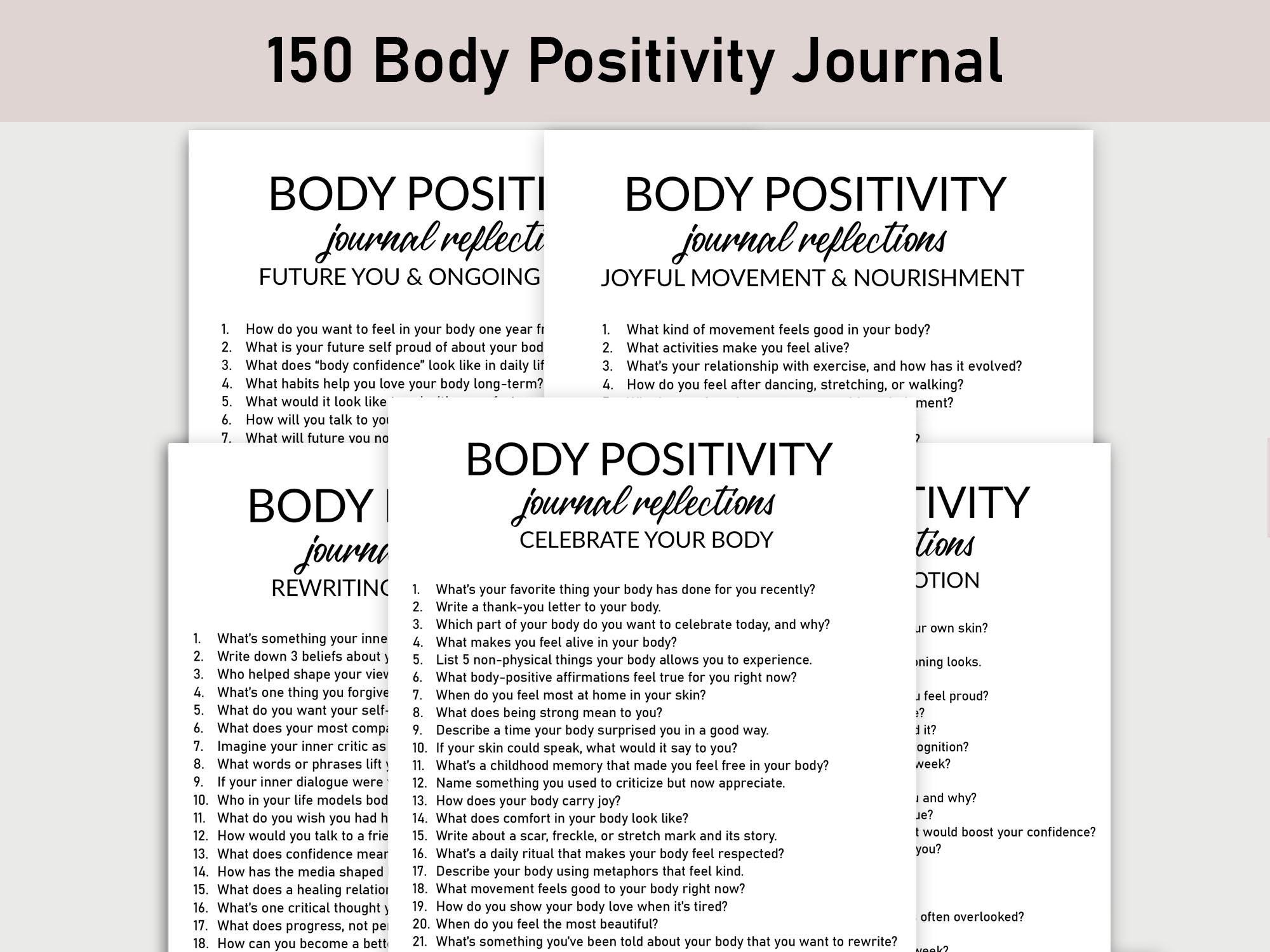 150 Body Positivity Journal, Journal Printable, Journal Reflections ...