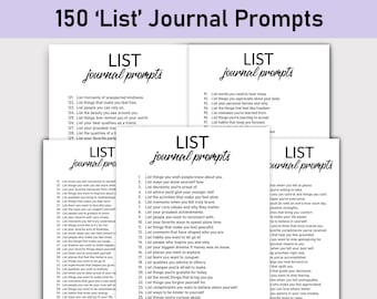 150 List Journal Prompts , Printable, Journal Prompts, Minimalist, Reflections, List questions, Gratitude, Challenges, Make a List