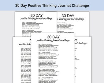 30 Day Positive Thinking Journal Challenge Printable, Challenge Printable, Guided Journal, Daily Mindset Boost, Motivation, Confidence Boost