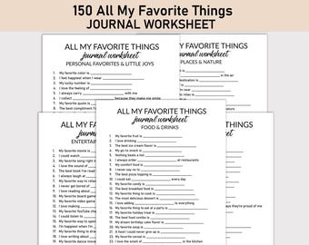All My Favorite Things Printable Worksheet, Journal Printable, Fill-in-the-Blank Questions, Journal Workbook, Self-Discovery, Fun Questions