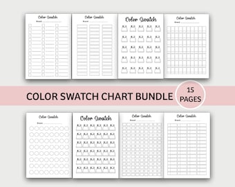 Color Swatch Chart Bundle, Printable, Blank Color Swatch, Journal, Ink Swatch, 25, 50, 75, 100, Alcohol Marker, Paint, Pencils, Fountain Pen