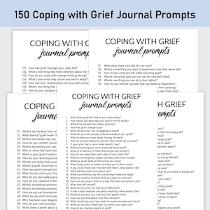 150 Coping with Grief Journal Prompts for Managing Emotions, Printable, Journal, Minimalist, Healing, Process Emotions, Feelings, Sadness