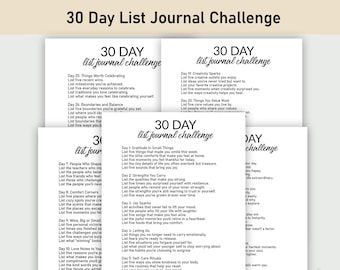 30 Day List Journal Challenge Printable, Challenge Printable, Guided Journal, Daily Lists Journal, Self-Discovery, Gratitude, and Growth