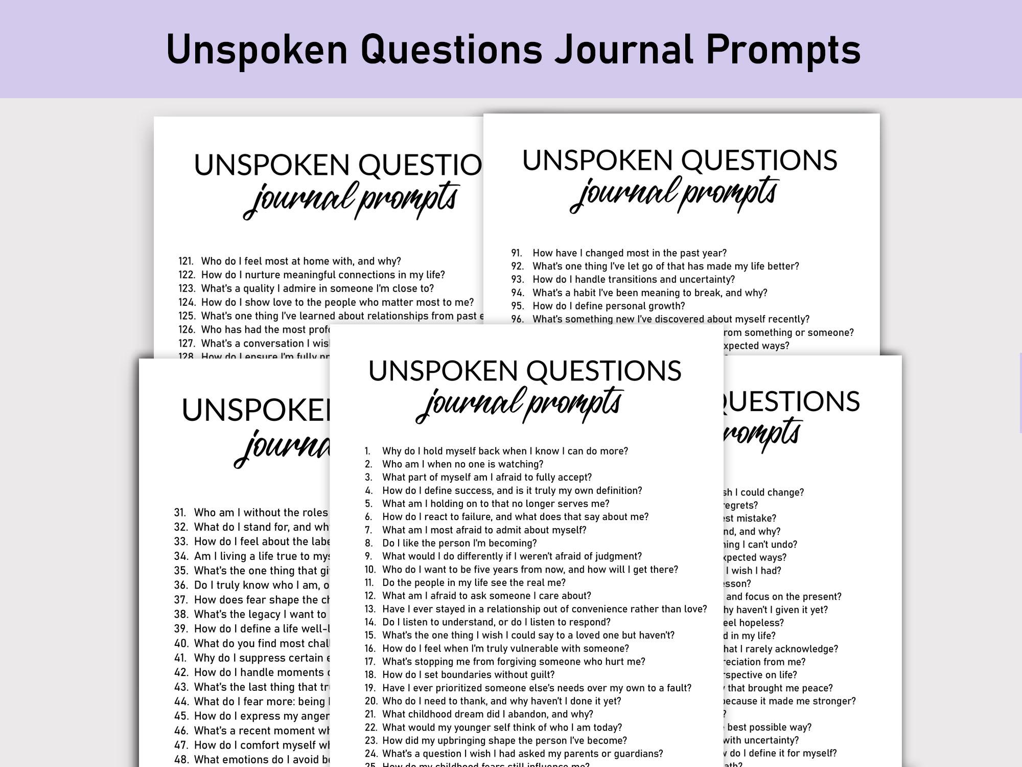 Journal Wih Question Example 150 Unspoken Questions Journal Prompts, Journal Prompts, Healing ...