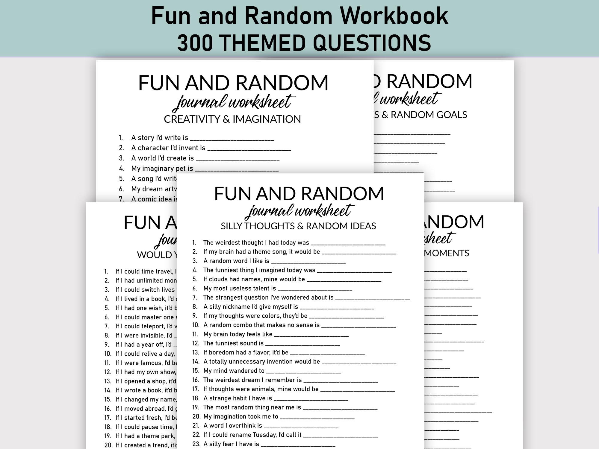 Random Things Printable Fun and Random Workbook, Journal Printable, Fill-in-the-blank Questions ...