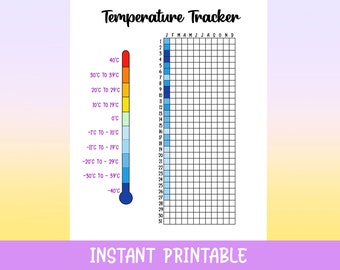 Temperature Tracker, Instant Download Printable, Weather Tracker, Planner, Journal Page, Daily Planner, Yearly Tracker, Weather Log