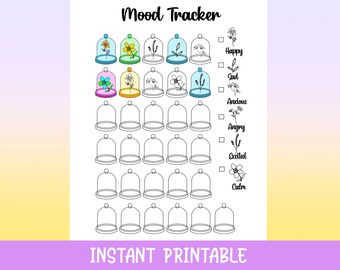 Mood Tracker, Instant Download Printable, Mood Tracker, Planner, Journal Page, Daily Planner, Glass Dome, Flowers, Leaf, Nature