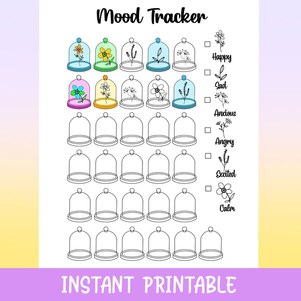 Mood Tracker, Instant Download Printable, Mood Tracker, Planner, Journal Page, Daily Planner, Glass Dome, Flowers, Leaf, Nature