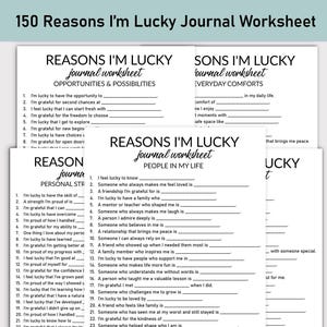 Foglio di lavoro stampabile "I motivi per cui sono fortunato", diario stampabile, domande a risposta multipla, quaderno di lavoro per il diario della gratitudine, pensiero positivo