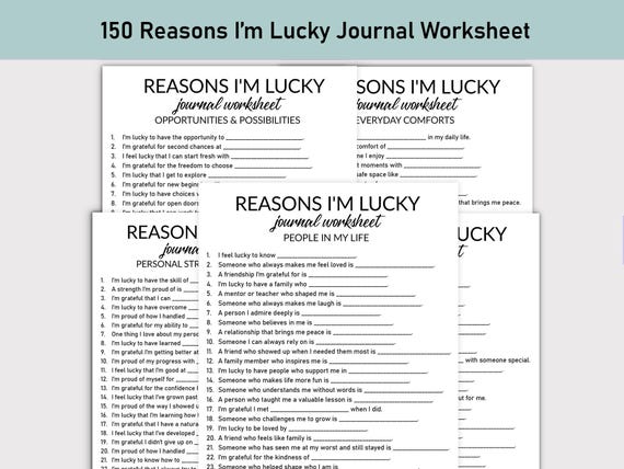 Reasons I’m Lucky Printable Worksheet, Journal Printable, Fill-in-the-Blank Questions, Gratitude Journal Workbook, Positive Thinking
