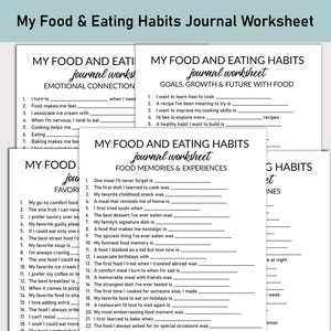 Foglio di lavoro stampabile sulle mie abitudini alimentari e sul mio cibo, diario stampabile, domande a risposta multipla, diario di alimentazione consapevole, riflessione sul cibo