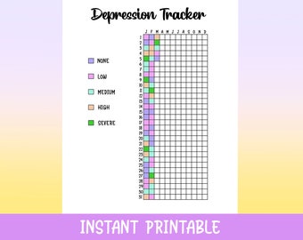 Depression Tracker Printable, Instant Download Printable, Mood Tracker, Planner, Journal Page, Daily Planner, Mental Health, Wellness