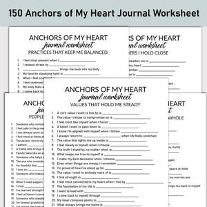 Foglio di lavoro stampabile "Ancore del mio cuore", diario stampabile, domande a risposta multipla, quaderno di lavoro "La mia ancora dentro", trova la tua stabilità