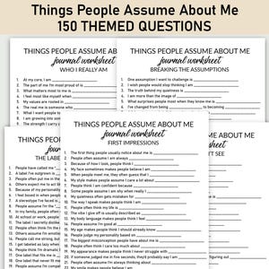 Things People Assume About Me Printable Worksheet, Journal Printable, Fill-in-the-Blank Questions, Journal Workbook, Self Awareness
