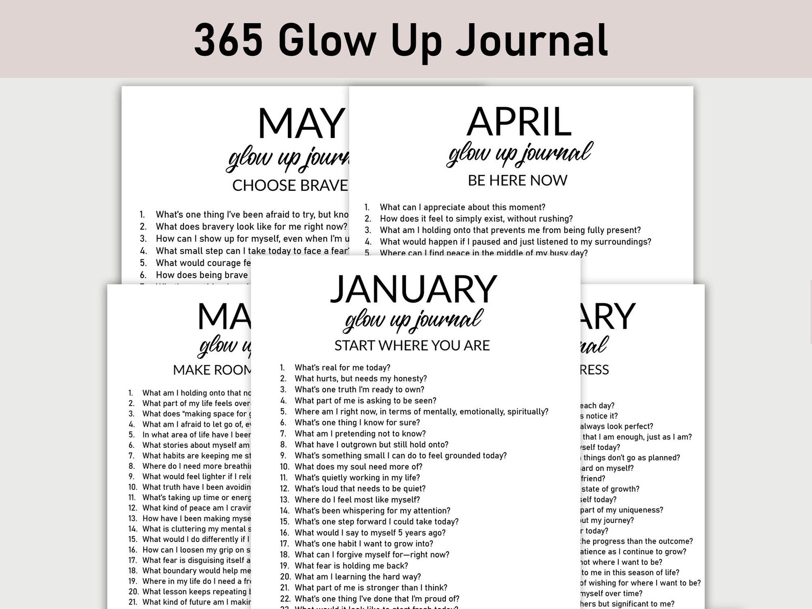 365 Glow up Journal, Journal Printable, Reflections, Gratitude, Self ...