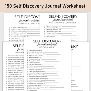 Może przedstawiać: Stos arkuszy ćwiczeń do dziennika samopoznania z pytaniami dotyczącymi marzeń, relacji i tożsamości. Arkusze ćwiczeń są wydrukowane na białym papierze z czarnym tekstem, oferując pytania do autorefleksji i rozwoju osobistego.